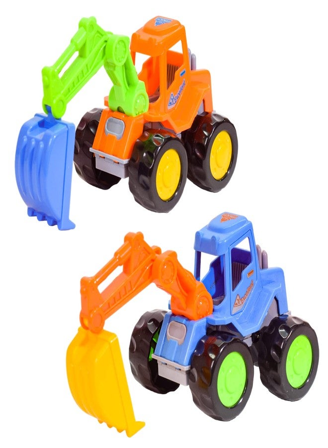 WISHKEY Plastic Push and Go Construction Truck Set, 2 Friction Powered Trucks Resemble Excavator, Moveable Parts, Non-Toxic ABS Plastic, Multicolor, 3+ Years (Set of 2) - Image 1